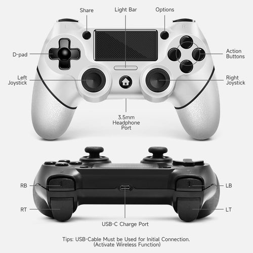 AceGamer 2 Pack for PS4 Controller. Wireless Controller for PS4/Pro/Slim/PC. with Non-Slip Grip of Both Sides and USB-C Cable! (Black and White)